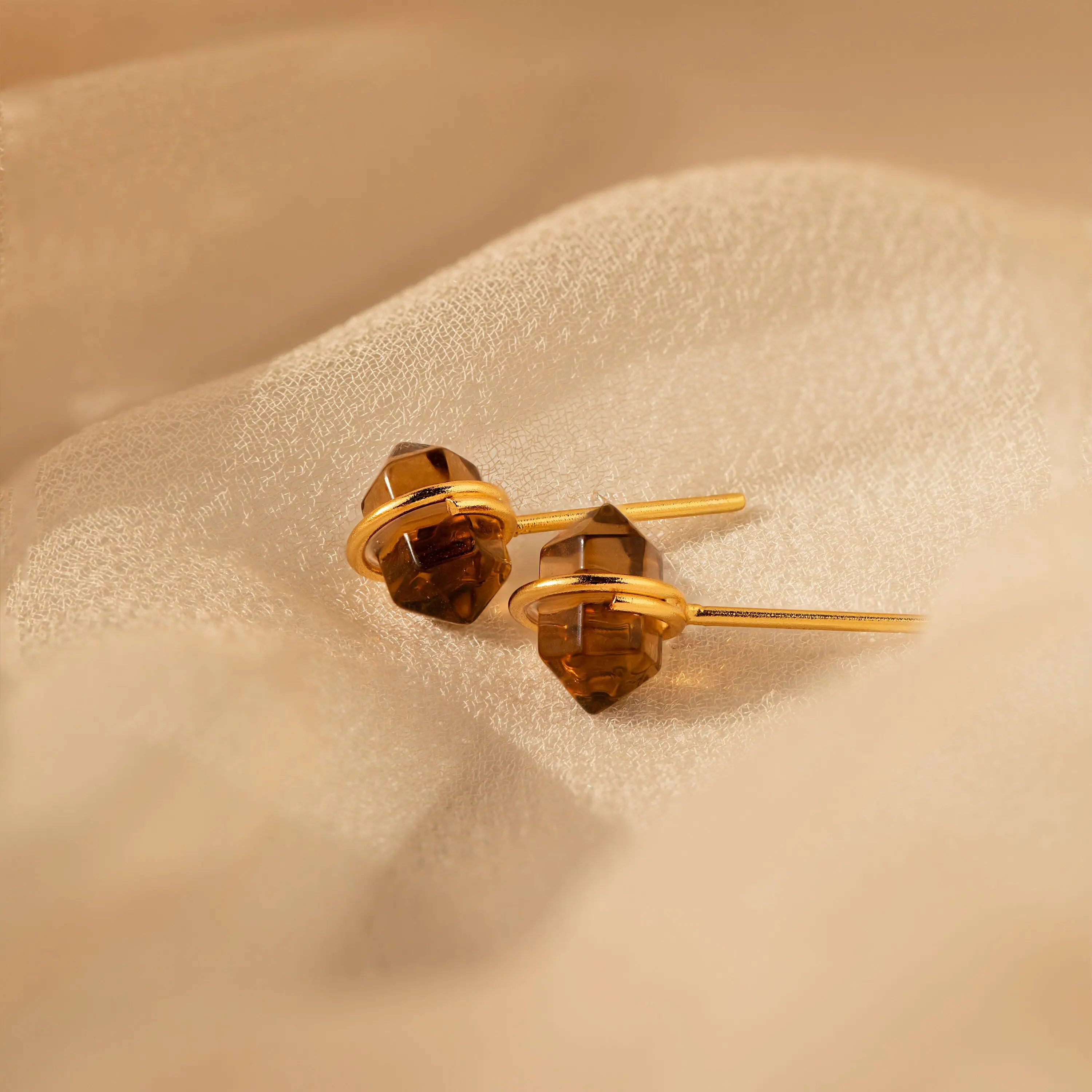 Herkimer Smoky Quartz Studs by Caitlyn Minimalist - Boho Geometric Gemstone Stud Earrings - Crystal Jewelry - Gift for Her