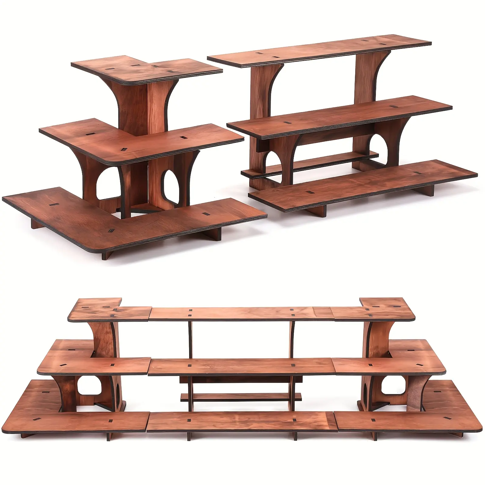 Retail Display Shelves - Wooden Portable Shelf Rack, 3 Tiers, Counter Top Display Stand for Vendors, Craft Show, Farmers Market, Store (2 Corner + 1 Straight)