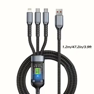 Transparent Fast Charging Data Cable Type-C USB Micro, Compatible with iPhone Huawei Oppo Vivo Samsung Xiaomi, with Indicator Light Charger USB C