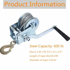 Hand Crank Winch 600-1600 Lbs Double Brake Safety Heavy Duty Steel Cable For Utility Boat Atv Trailers Farm Garage Pulling