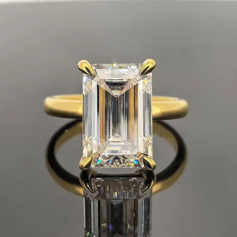 1-7ct emerald cut diamond sterling silver 14k gold plated engagement ring