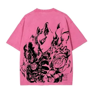 JoJo's Bizarre Adventure "Killer Queen" sketch-style themed washed T-shirt-Short Sleeve Cotton Unisex Retro wash Tee UHK