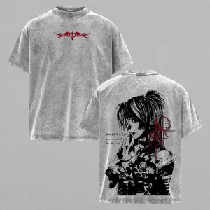 Menswear Misa Amane Death Note Cotton Tee - Soft, Round Neck, Short-Sleeve, Unisex Gothic Anime Graphic T-Shirt, Vintage Washed Dark Aesthetic Oversized Top, Streetwear (Sizes S-4XL,5XL)