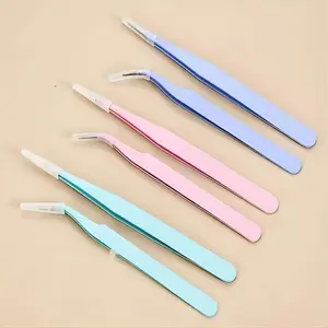 DIY 2-Pack Colored Metal Tweezers with Silicone Case Macaron for Precision Handicraft and Jewelry Making Tools
