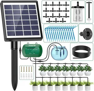 Solar-Powered Drip Irrigation System – 12-Mode Automatic Watering Kit with Anti-Siphon Valve & 49ft Hose for Balcony, Patio & Greenhouse