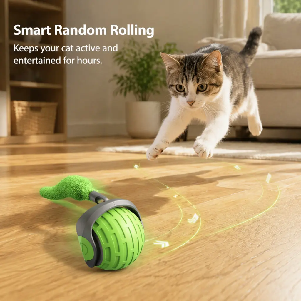 Smart Automatic Rolling Cat Ball Interactive Self-Play Electric Cat Toy USB Rechargeable Pet Toy for Indoor Cats Boredom Relief