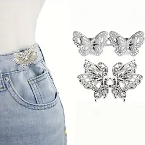 Cute Butterfly Design Waist Tightener Set, Instant No-Sew Jeans Button Pin, Adjustable Pants Clip for Loose Denim Hack, Fashion Accessory, Secured Fit, Ease of Use, Instant Adjustment