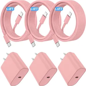 SANPRIO For iPhone 14 Charger,3-Pack 20W PD USB C Charger Block with 6.6FT Cable for iPhone 14 13 Pro Max 12 11Pro Mini Fast Charging Solution White-3Set Charger+Cable - Cellphone