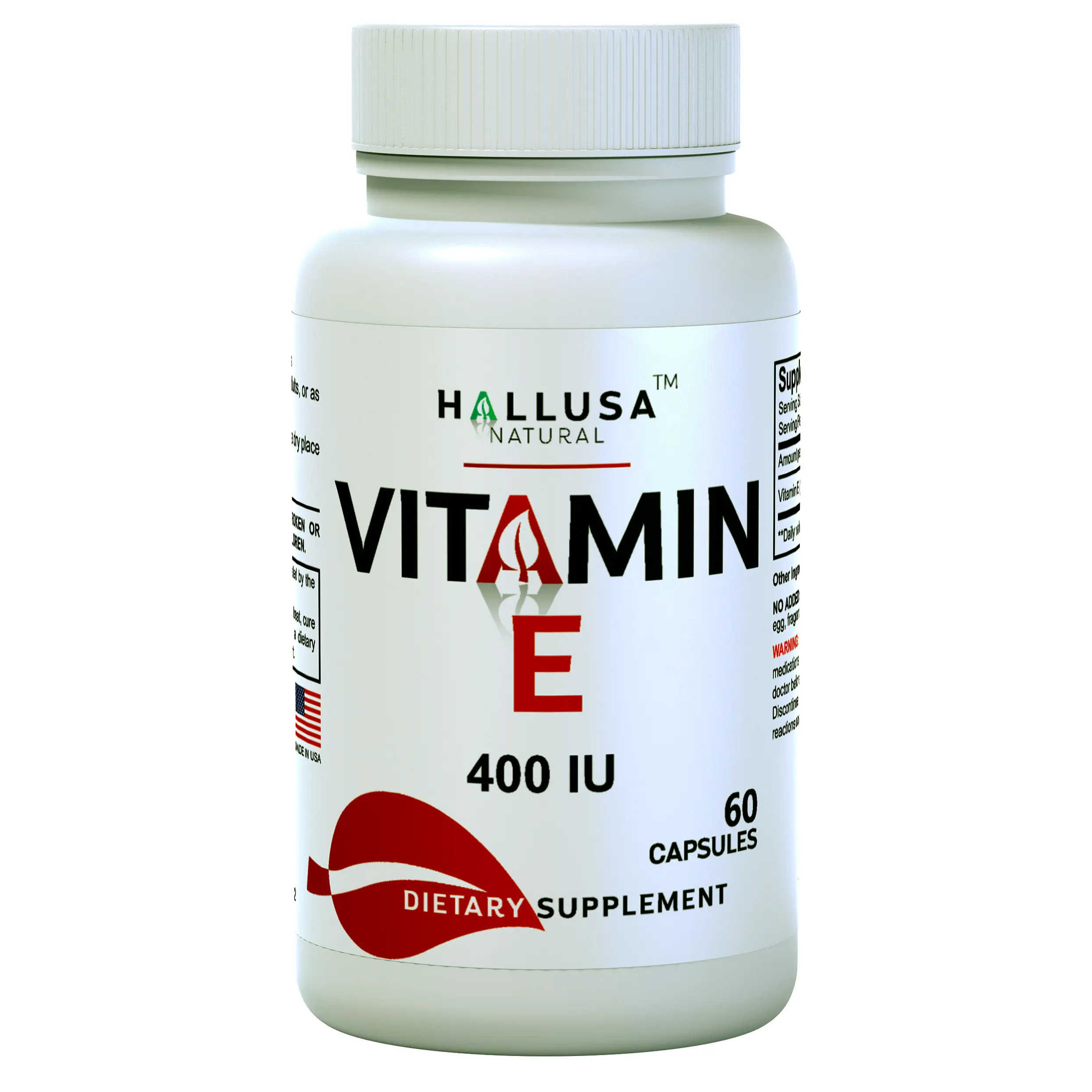 HALLUSA NATURAL Edible Vitamin E 400 IU Vegan Safe Beauty Supplement, 60 Capsules for Adults - Sugar Free, Gluten Free, Immunity Support, Skin & Hair Vitality, Lab-Tested Heart & Brain Health Aid, Healthcare, Body Health