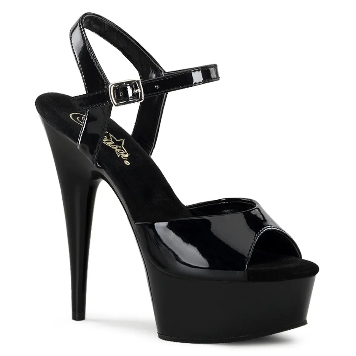 Pleaser Delight-609 Women's Stiletto Platform Sandals, 6-Inch Peep Toe Evening Party Heels with Adjustable Ankle Strap, Elegant, Heels For Women, High Heel (5-8 Cm), Height Increase Solutions