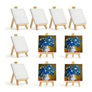 20Pcs 4 x 4 Inch Mini Canvas & Easel Set - 10 Stretched Canvas & 10 Easel, for Oil, Acrylic & Watercolor,Perfect for Beginners, Hobbyists ,Kids Classroom Crafts,Painting Valentine's Day Craft Gifts & Easter party,Creative Work space Set up 20-piece ar