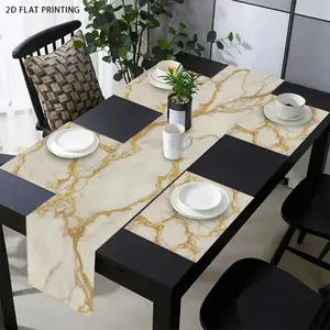 2D flat printing, set 1 piece/4 pieces/6 pieces, gold marble textured table flag, matching placemat, Kitchen decorative placemat, suitable for kitchen, dining table and dinner decoration, family gatherings, indoor and outdoor, daily use