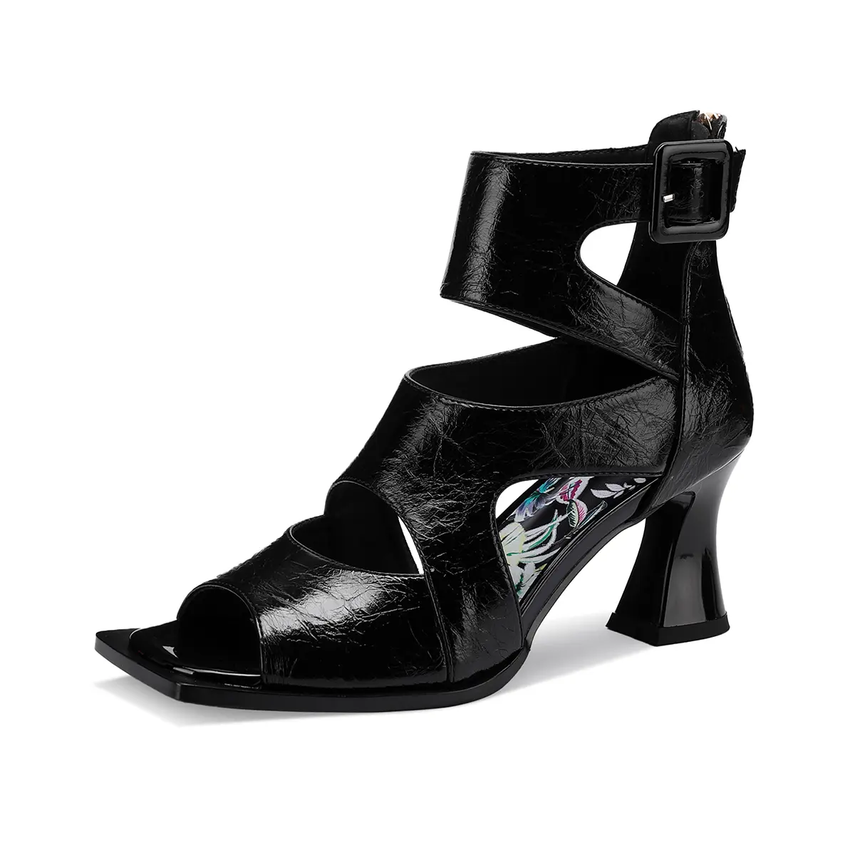 TDD Women's Chunky Gladiator Sandals - Strappy Platform, 3-Inch Block Heel, Plain Sparkly Buckle Wedge Pumps, Peep-Toe Summer Footwear, Dressy Formal Comfortable Black Women's Shoes 112