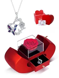 Hummingbird Rose Love Necklace with Apple Preserved Rose Gift Box Luxury Tarnish-Resistant Jewelry | Perfect Gift for All Occasions