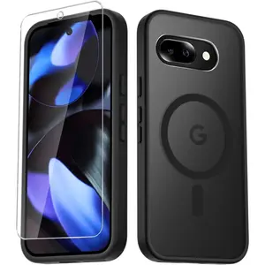 for Google Pixel 9a Case, Magnetic Phone Case with 1 Screen Protector [Military Grade Protection] [Compatible with MagSafe] Translucent Matte Protective Cover for Pixel 9a, Black