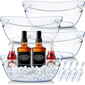 Ice Bucket, 5.5L Large Ice Buckets for Parties and Freezer, Plastic Beverage Tub for  Bar with Scoops for , Champagne,  (4PCS)