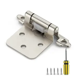 Ravinte Cabinet Door Hinges Kitchen Cabinet Hinges Satin Nickel Semi-Concealed Hinges Face Mount Cabinet Hardware Self-Closing Cabinet Hinges W/Bumpers&Screwdriver