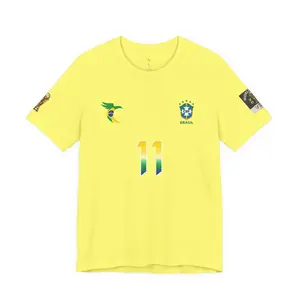 Brazil Soccer Raphinha T‑Shirt — Yellow Brazil Crest Tee with Flag & Sleeve Badges