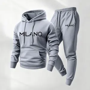 Men's Milano Print Hoodie and Drawstring Sweatpants Set, Menswear, Casual Athletic Long Sleeve Hooded Jacket & Trousers for Fall & Winter, Men's Clothing for Daily Wear, Sportswear Indoor Outdoor, Tracksuit, Athleisure Summer Clothes