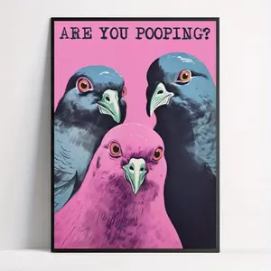 Quirky Canvas, Funny Pigeon 'Are You Pooping?' Canvas Art Print - Frameless, Vintage & Modern Wall Decor for Bathroom, Bedroom, Living Room
