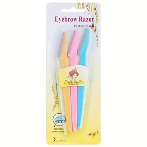 1set Eyebrow Razors with Safety Covers - Stainless Steel Facial Hair Trimmers, Ergonomic Handles in Pink & Blue, Ideal for Beginners, Safe Hair Removal|Decorative Design|Formaldehydefree, Portable Eyebrow Trimmer