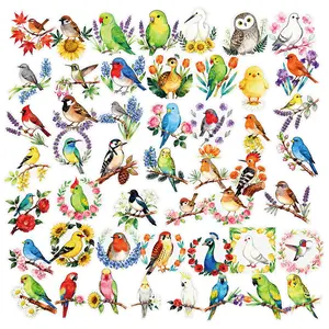 56 Classic Watercolor Style Colorful Cartoon Bird Stickers in Transparent PET Material - Suitable for DIY Creative Decoration of Suitcases, Phone Cases, Laptops, Helmets, and Skateboards.