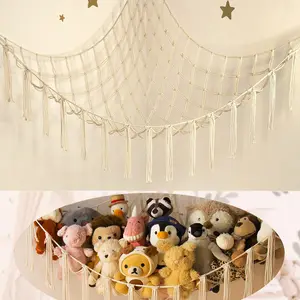 Stuffed Animal Storage Hammock Net Corner arge Toy Hammock Net for Stuffed Animals Room Decor - Cute Stuff Animal Organizer Plush Holder - Kids Baby Nursery Essentials Wall Bedroom Home Decor