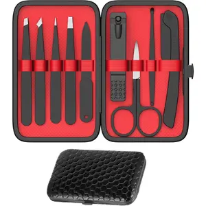 Household daily necessities Yougai Tweezers and Nail Clippers Set,9 Pcs Professional Stainless Steel Tweezers Kit-Great Precision Tweezers with Curved Scissors and Eyebrow Razor for Daily Beauty Tools with Leather Travel Case