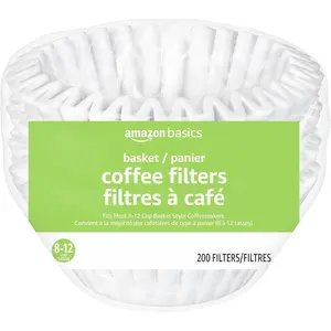 Basics White Basket Coffee Filters for 8-12 Cup Coffee Makers, Pack of 200 Amazon Basics