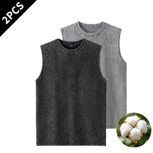 2-Pack Men’s Summer Vibes Vintage Washed Cotton Sleeveless Tank Tops – Casual Basic Crew Neck Workout Muscle Shirts, Summer Loose Fit Vests