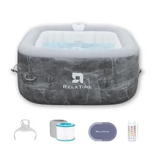 RELXTIME Inflatable Portable Hot Tub with 110 Bubble Jets, Built-in Heater Pump, and Filter Cartridges FathersDayGift Water Home