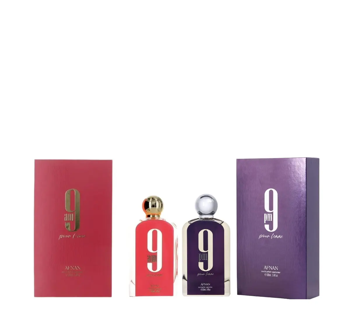 Oudlash Bundle | Afnan | 9 PM + 9 AM Pour | Women's Fragrance | 3.4 oz | Floral Fruity - Raspberry-Apple & Wood Accent