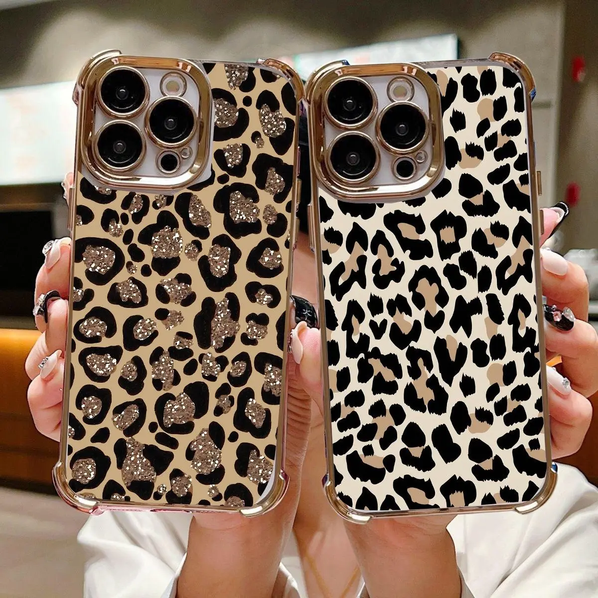 Case For Iphone 6 6S 7 8 Plus SE 2022 X XR XS Max 11 12 13 Mini 14 15 Pro Max Retro Luxury Leopard Print Airbag Plating Cover