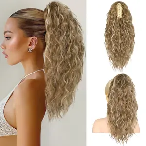 RONTAYA 18 Inch Claw Clip on Ponytail Extension for Women Long Curly Wavy Hair Extensions Natural Fluffy Synthetic Clip in Ponytail Hairpiece for Daily