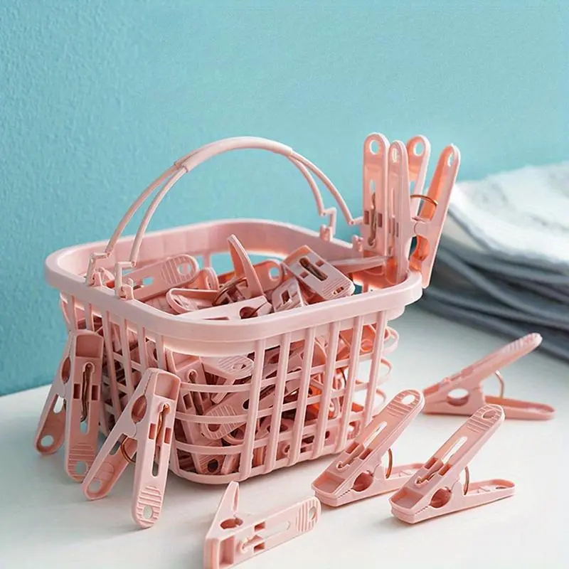 Clothes Pegs, 30pcs/set Multipurpose Windproof Heavy Duty Clothespins with Storage Basket, Home Organizer for Laundry, Socks, Underwear, Hanging, Clothing Organizer