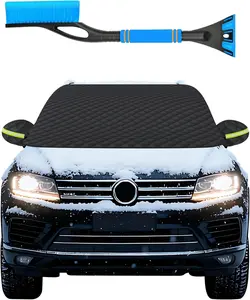 Snow Cover for Car Windshield, Snow Brush and Ice Scraper, Winter Front Window, Protects from Ice Snow Sun, Durable Car Hood Cover, Easy Install Automotive Exterior Accessories (BSnow CoverMKit)