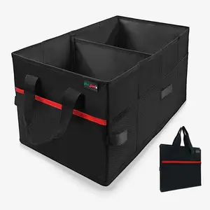 Car Trunk Organizer, Collapsible Storage Organizer for SUV Back Seat - Waterproof 600D Polyester with Non-Slip Bottom & Removable Dividers, Foldable Auto Organizer for Groceries, Toys, Tools (Black)
