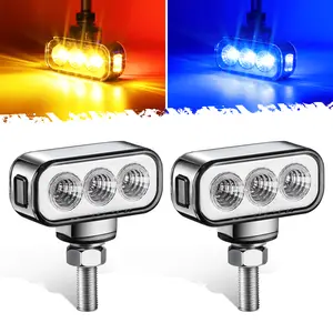 Partsam 2Pcs Mini Rectangle Double Face 8LEDs Turn Signal Pedestal Fender Light, Amber/Red To Blue Auxiliary Lights, T-Mount, Clear Lens