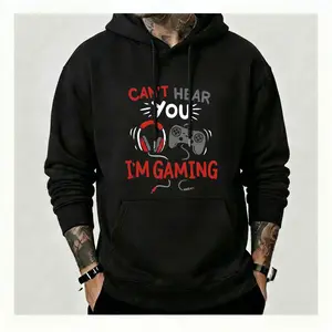 Can't Hear You I'm Gaming Funny Hoodie Video Game Graphic Pullover Sweatshirt Novelty Gamer Gift For Son Boyfriend Teen Controller Headset Print Top Long Sleeve Hooded Jumper Casual Streamer Merch Cotton Blend Black Printed Unisex Casual Hoodie