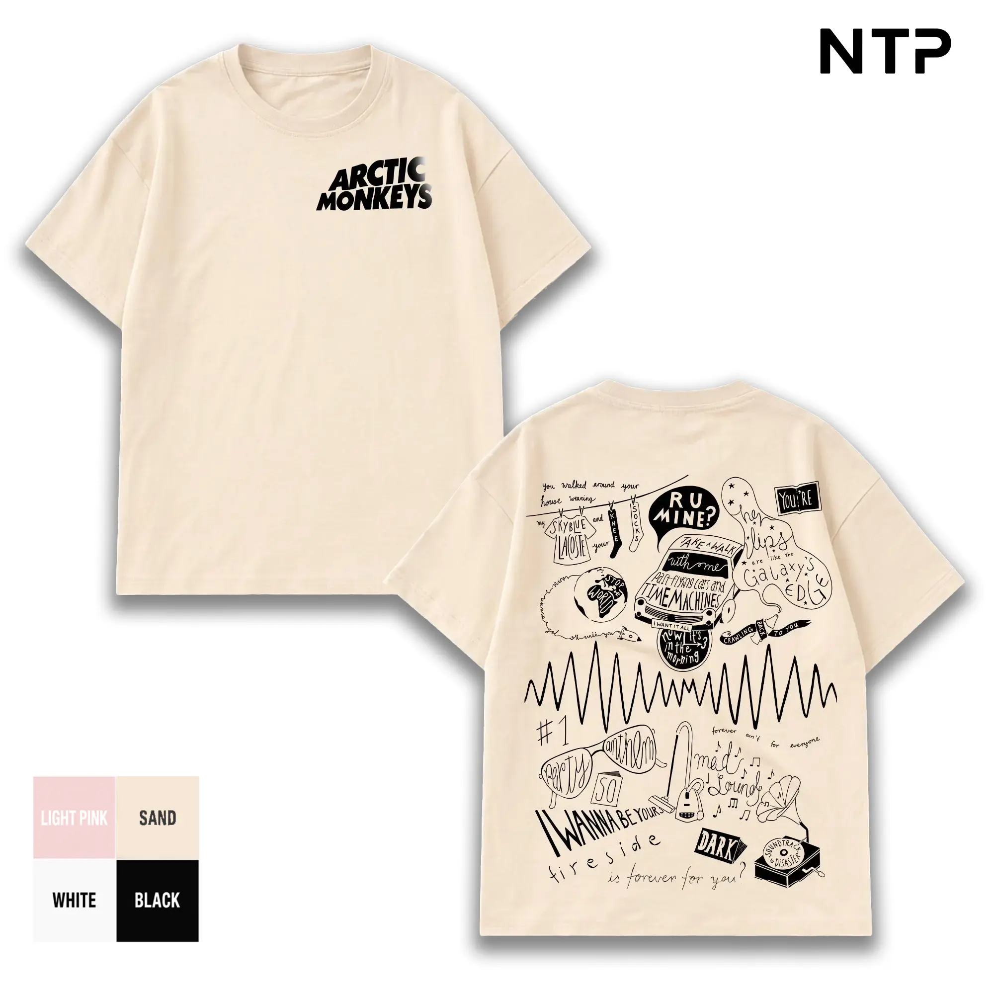 Arctic Monkeys AM Vintage Oversized T Shirt, Arctic Monkeys Lyric Collage Graphic Tee, Indie Rock Double Sided Shirt, Heavyweight Cotton Streetwear, Retro Alternative Music Unisex Fan Gift Tee