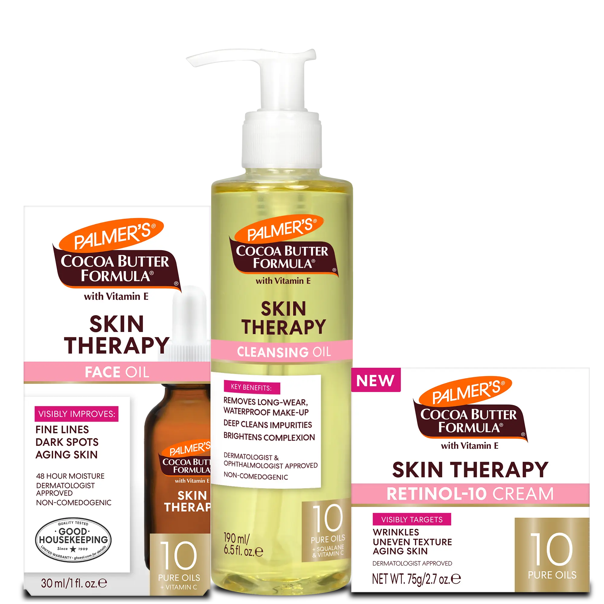 Palmer's Cocoa Butter Formula Skin Therapy Face Care Bundle with Cleanser, Face Oil and Cream for Hydrating and Anti-Aging