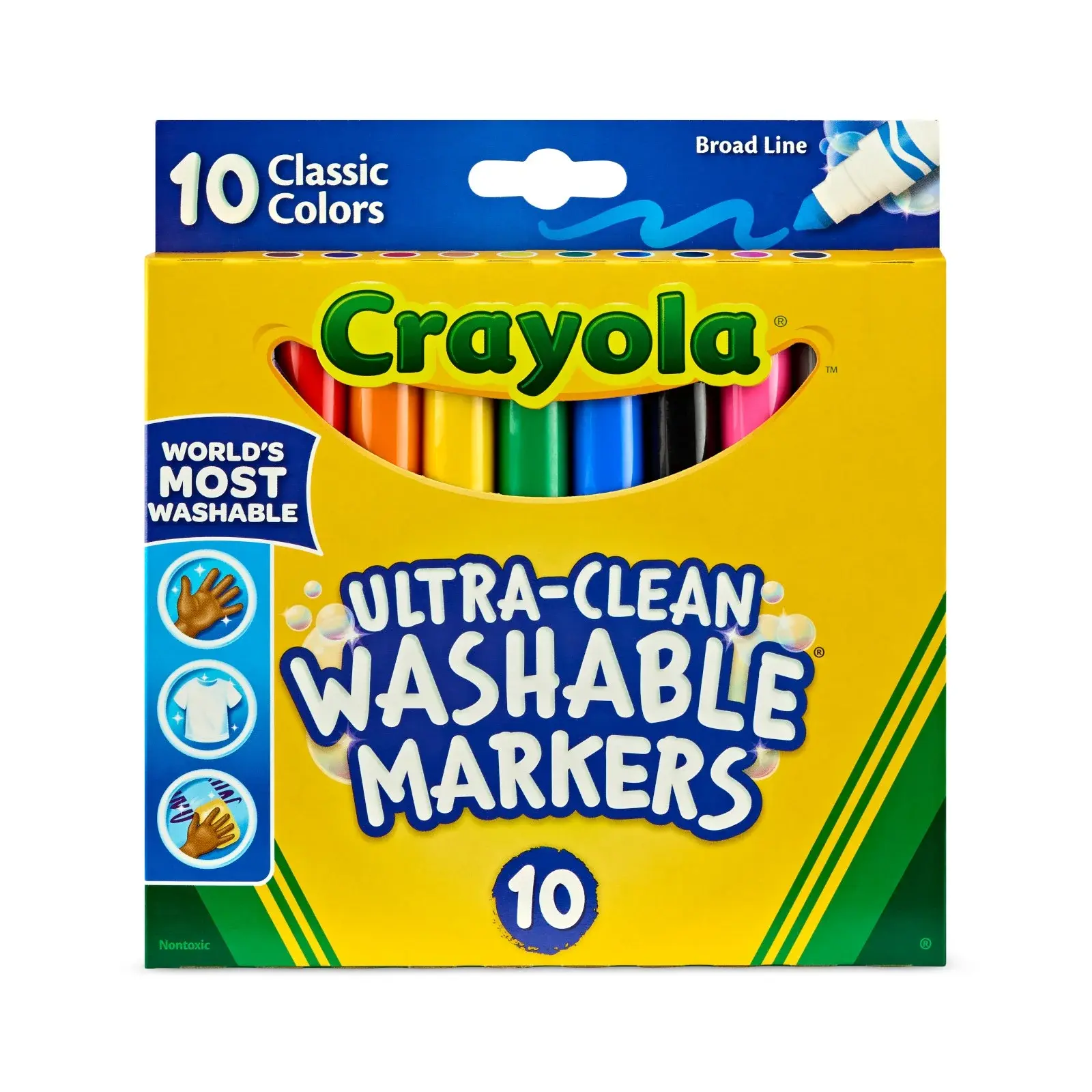 Crayola Ultra-Clean Washable Broad Line Markers, 10 Ct, Back to School Supplies, Classroom Essentials for Teachers, Gift, 3+