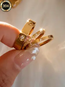 2026 3-Diamond & 8-Diamond Pave Square Ring, Fashionable & Creative, Waterproof Stainless Steel, Daily Wear, Party, Mother's Day Gift