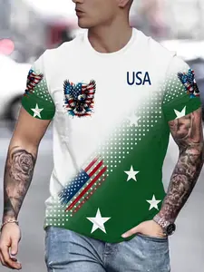 Men's Short Sleeve 3D Digital Print T-Shirt, Casual Slim-Fit Top, All-Season Outdoor Wear, Fashionable H-Type Design, No Button or Zipper