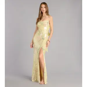 Brinley Bow Back Floral Sequin Column Dress