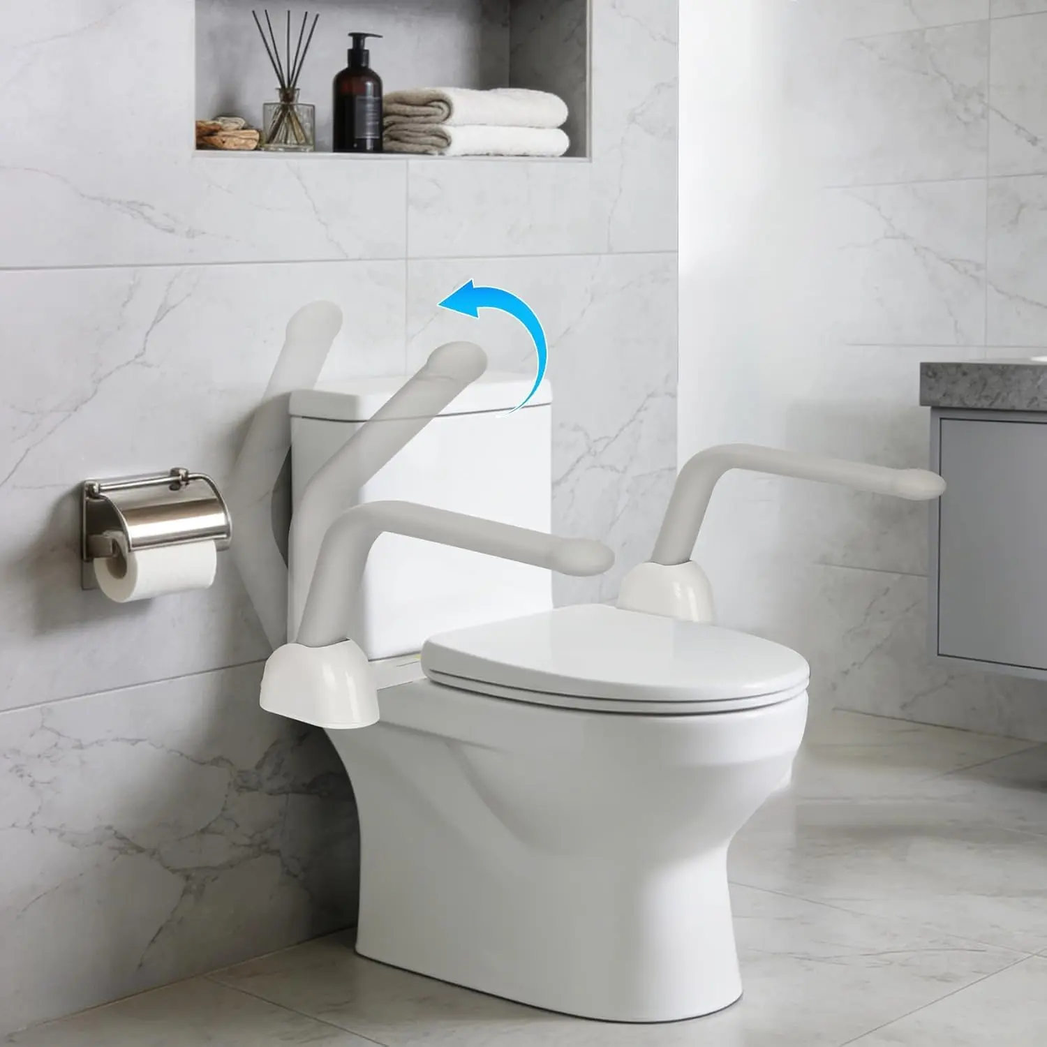 Toilet Armrests for Easier Sitting & Standing, Foldable Bathroom Support Bars for Comfort & Stability