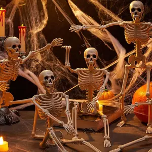【Hot Selling】Halloween Skeleton Decoration, 16 Inch Jointed Hanging Skull, Full Body Poseable Prop, Haunted House Accessories, Party Favor