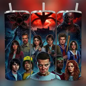 Stranger Things 20 oz Tumbler - BPA Free, stainless steel, Leak proof, durable, with clear lid