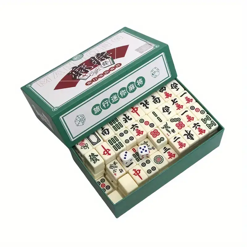 4 Player  Beginner Mahjong Mini Mahjong Set | Compact Design for On-the-Go Gaming — Includes Tiles and Dice | Ideal for Camping, Road Trips, and Outdoor Entertainment
