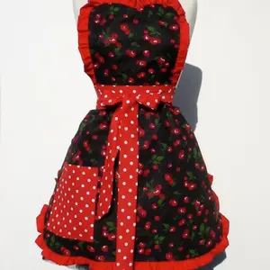 Red Retro Cherries and Polka Dot Cotton Apron #A918